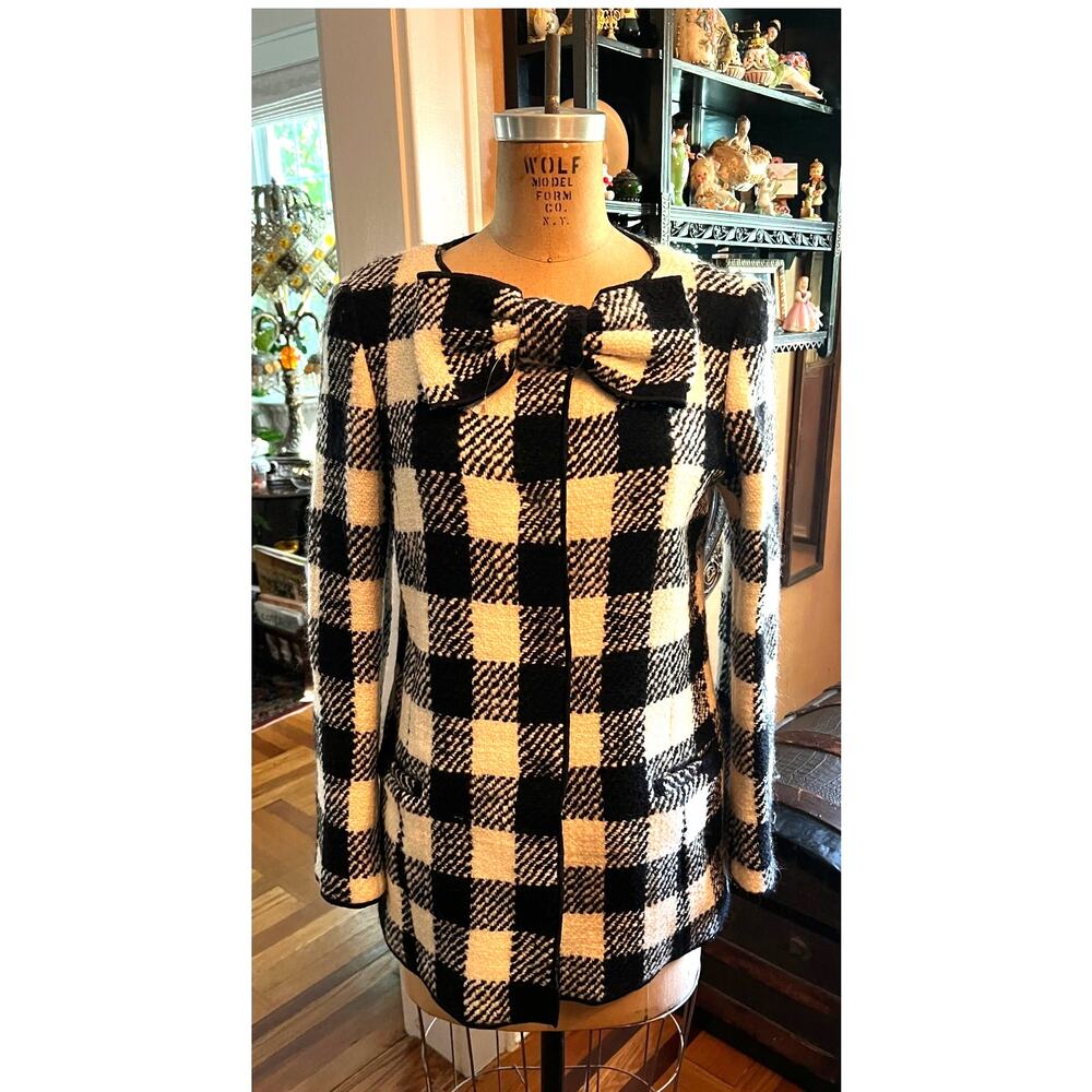 Moschino Cheap and Chic Wool Jacket Black White Plaid Bow NWT OS, Italy 42/US 6